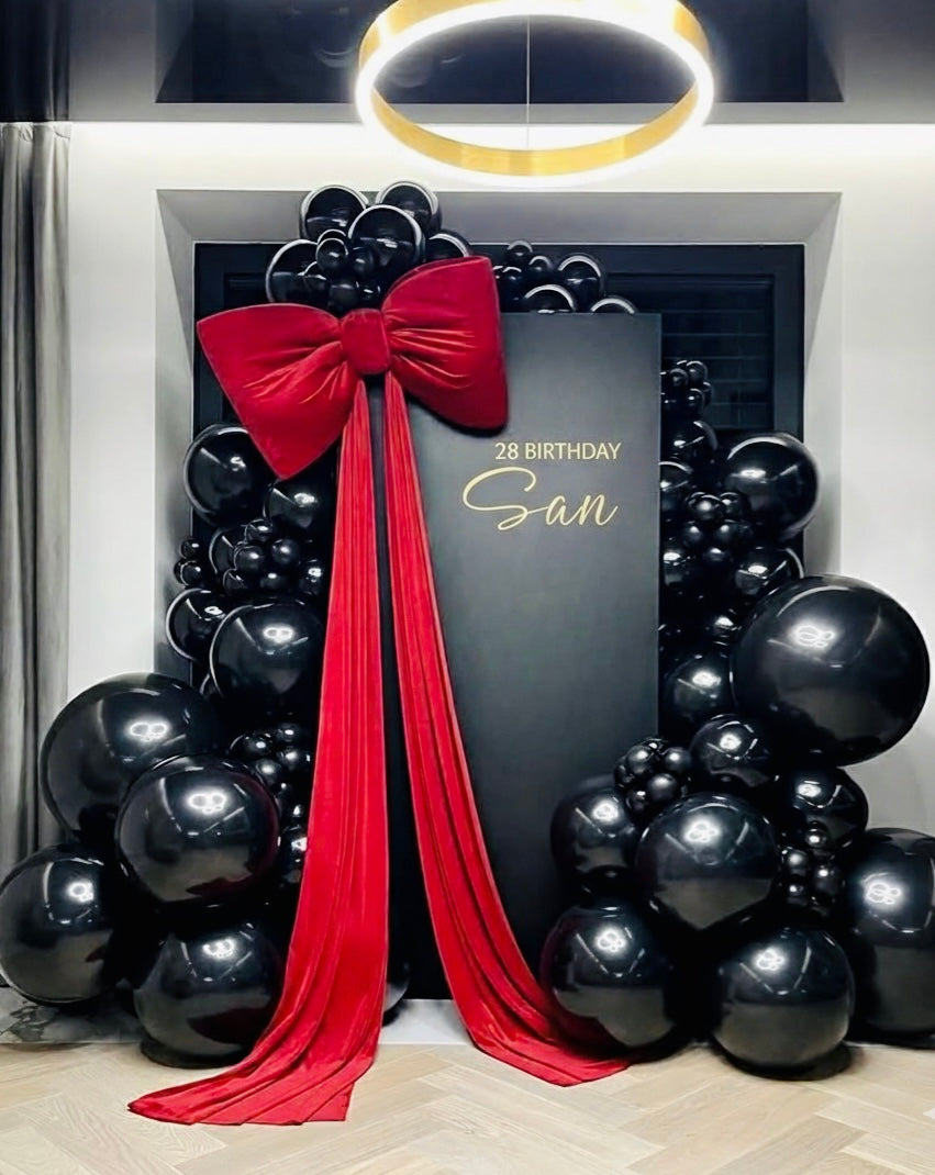 Black & Red Statement Bow Birthday Decor