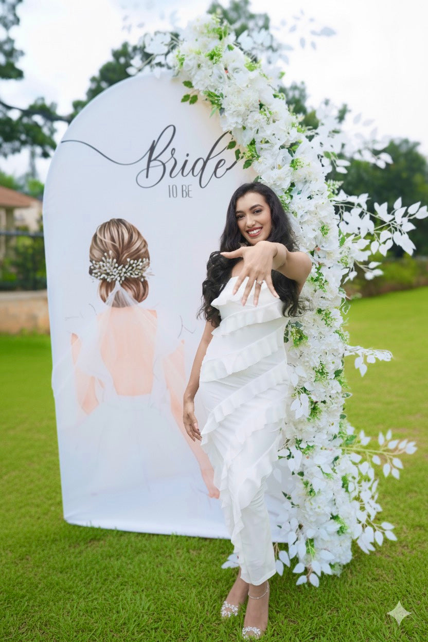 White Luxe "Bride-to-Be" Floral Backdrop
